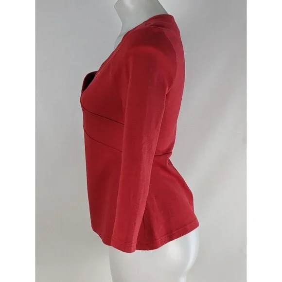 Portmans Womens Top Size Medium Red Long Sleeve V-Neck Zip-up Fitted Blouse - Picture 3 of 9
